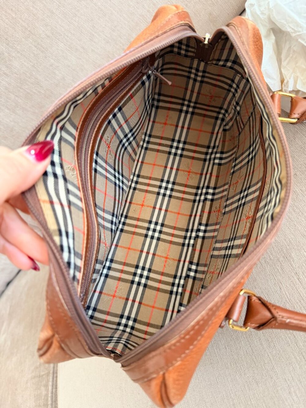 Burberry Brown Leather Boston Satchel Bag Vintage - Picture 6 of 6